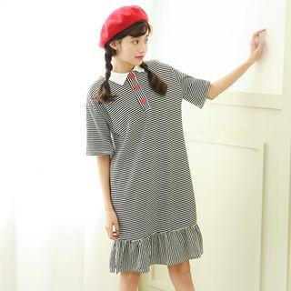 Pinstriped Short-sleeve Polo Dress