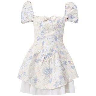 Square Neck Floral Embroidered Mini Dress