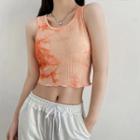 Scoop Neck Tie Dye Frill Trim Crop Tank Top