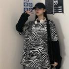 Long-sleeve Zebra Print Mock Two Piece T-shirt Zebra - Black & White - One Size