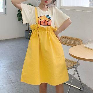 Inset Print Tee Jumper Dress As Shown In Figure - One Size