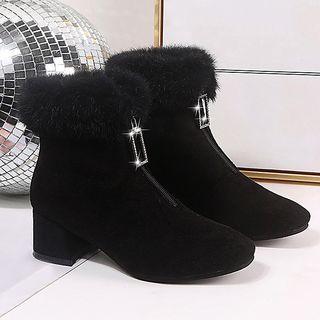 Furry-trim Block-heel Ankle Boots