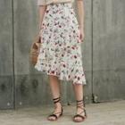 Asymmetric Floral Print High-waist Midi Skirt