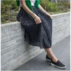 Banded-waist Floral-pattern Shirred Midi Skirt