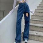 Heart Cutout Wide-leg Jeans
