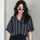 Striped Elbow Sleeve Shirt As Shown In Figure - One Size