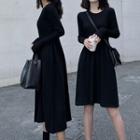 Long-sleeve Mini A-line Knit Dress / Midi Dress