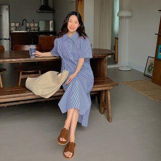 Pocket-patch Stripe Long Shirtdress