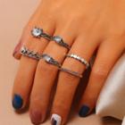 Set Of 6: Rhinestone / Alloy Ring (assorted Designs) Silver - One Size
