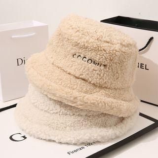 Lettering Embroidered Shearling Bucket Hat