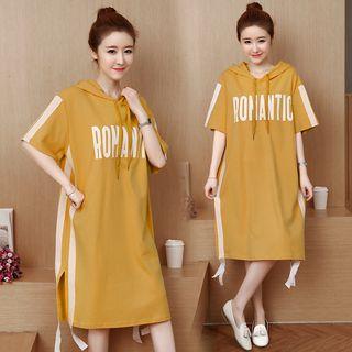 Lettering Short-sleeve Hooded T-shirt Dress