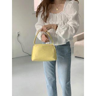 Square-neck Puff-sleeve Shirred Top One Size