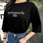 Letter Print 3/4-sleeve Boxy T-shirt