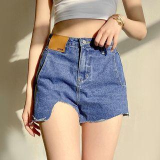 Applique Asymmetrical Denim Hot Pants