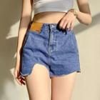 Applique Asymmetrical Denim Hot Pants