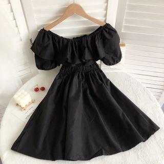 Puff-sleeve Off-shoulder A-line Smock Dress