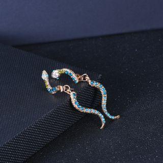 Rhinestone Snake Stud Earring 1 Pair - Gold & Blue - One Size