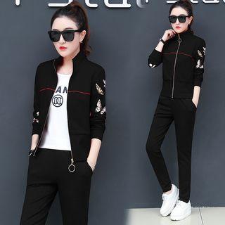 Set: Short-sleeve Print T-shirt + Zip Jacket + Sweatpants