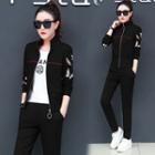 Set: Short-sleeve Print T-shirt + Zip Jacket + Sweatpants