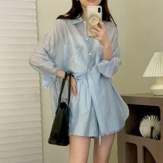 Chiffon Long Blouse / Wide Leg Shorts (various Designs)