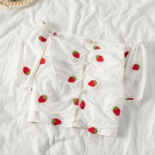 Off-shoulder Strawberry Print Cropped Blouse