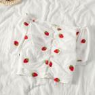 Off-shoulder Strawberry Print Cropped Blouse