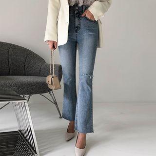 High-waist Slashed Boot-cut Jeans
