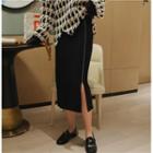 Rhinestone Stripe Slit Knit Pencil Skirt