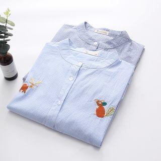 Short-sleeve Embroidered Stand-collar Blouse