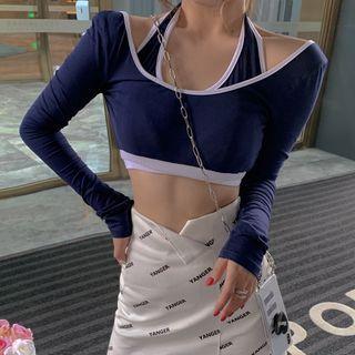 U-neck Skinny Long-sleeve Crop Top