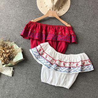 Strawberry Embroidered Off-shoulder Blouse