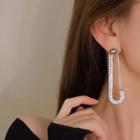 Rhinestone Safety Pin Stud Earring E3071 - 1 Pair - Silver - One Size