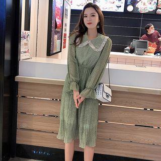 Petal Print Collared A-line Chiffon Dress