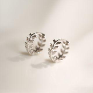 Leaf Sterling Silver Hoop Earring 1 Pair - Silver - One Size