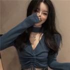 Drawstring-front Cutout Choker T-shirt