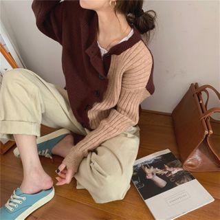 Contrast Long-sleeve Cardigan Almond & Coffee - One Size