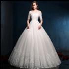Off-shoulder Lace Long Train Wedding Dress