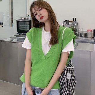 Knit Sweater Vest Green - One Size