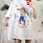 Elbow-sleeve Clown Print T-shirt