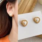 Faux Pearl Heart Earring 1 Pair - White & Gold - One Size