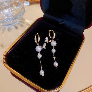 Butterfly Faux Pearl Drop Earring 1 Pair - Gold - One Size