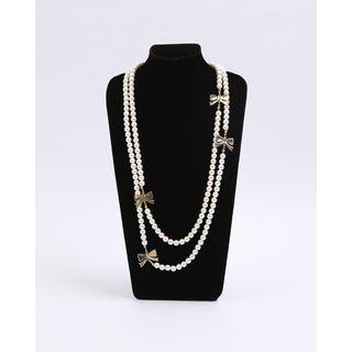 Ribbon Faux-pearl Tiered Necklace Ivory - One Size