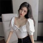 Puff-sleeve Bow Cropped Blouse White - One Size
