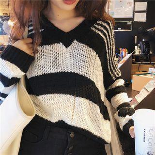 Open-knit Striped Sweater