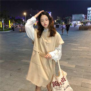 Striped Shirt / Drawstring Hoodie Dress