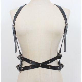 Studded Faux Leather Suspender Belt Black - One Size