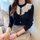 Crew Neck Lace Panel Knit Top