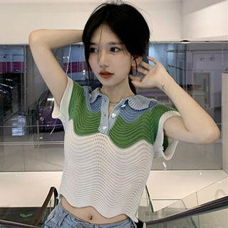 Polo Short-sleeve Color Block Knit Top