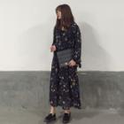 Floral Print Long-sleeve V-neck Chiffon Dress