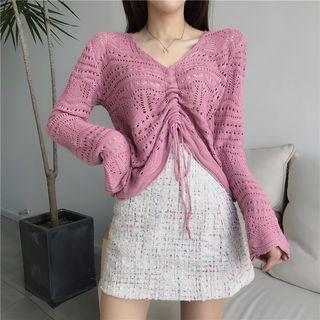 Drawstring Pointelle Knit Sweater